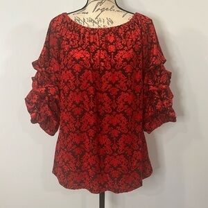 Coco Bianco on or off shoulder puff sleeve top textured jacquard L